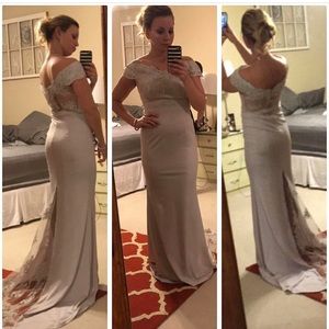 Silver Off the shoulder formal dress